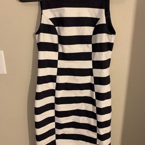 White and Navy Strip Work Dress
